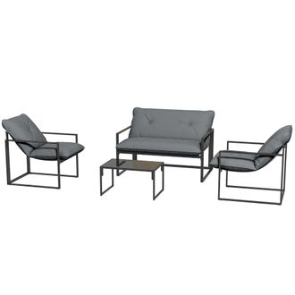 OUTSUNNY Set Da Esterno 4 Pezzi Con Divanetto, 2 Poltrone E Tavolino Nero