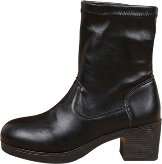 Generic Womens Mid-Calf Boots Block Heel Round Toe Non-Slip Leather Booties Ladies Fashion Chic Everyday Boots Comfortable Casual Shoes Autumn Winter Size 4.5