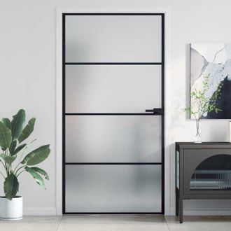 vidaXL Vidaxl - Puerta Interior Delgada Negra Vidrio Y Aluminio 102,5x201,5 Cm