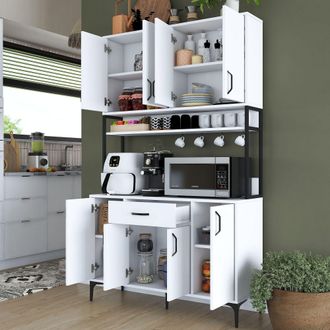 Dmora Aparador Cavriago, C&oacute;moda 5 Estantes, Un Caj&oacute;n, 8 Puertas, 120x40x199h Cm Blanco