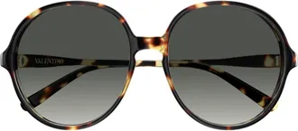 Valentino Havana Linea V Logo Recycled Acetate Round Sunglasses