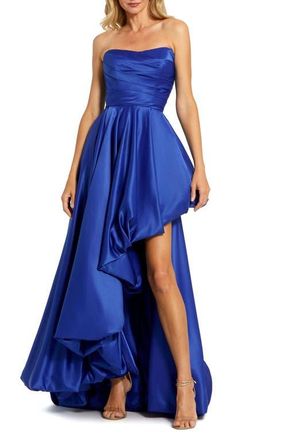 Mac Duggal Asymmetrical High Low Strapless Ruched Gown in Cobalt at Nordstrom, Size 12