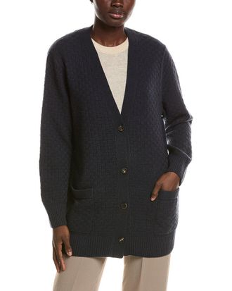 Lafayette 148 New York Basket Stitch Button Front 100% Cashmere Cardigan