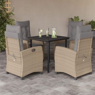 vidaXL Set Comedor De Jard&iacute;n 5 Pzas Con Cojines Rat&aacute;n Sint&eacute;tico Beige Vidaxl