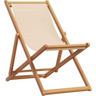 vidaXL Folding Beach Chair Beige Solid Wood Eucalyptus and Fabric vidaXL