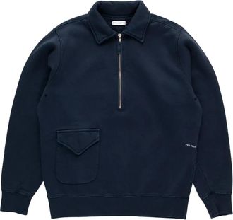 Pop Trading Company Navy Halfzip Sweatshirt Comfortabele Stijlvol - Heren - Vesten met rits - Blauw - S - Katoen - Hoodies & sweatvesten