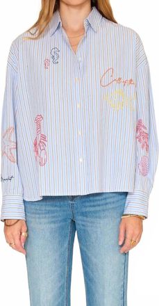 Mkt studio Christobel Striped Embroidered Blouse Shirt In Sky Blue