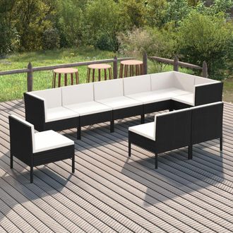 vidaXL Set De Muebles De Jard&iacute;n 9 Pzas Cojines Rat&aacute;n Sint&eacute;tico Negro Vidaxl