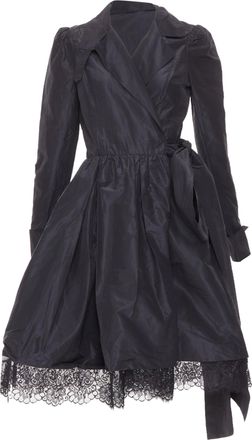 Diane Von F&uuml;rstenberg black scalloped lace hem silk taffeta wrap dress US8 L