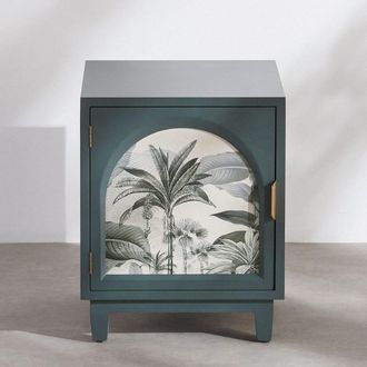 Maisons du monde Mesita de noche de 1 puerta verde abeto motivo tropical 40 cm