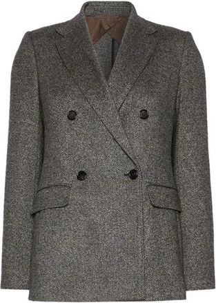 Max Mara Cresta Double-Breasted Jacquard Blazer - Dames - Blazers - Bruin - M - Katoen - Jassen