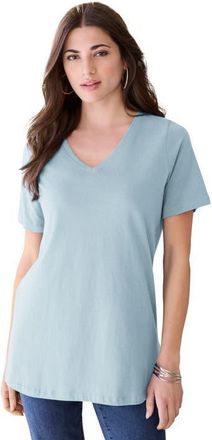 Roaman's Plus Size Cotton Ultimate V Neck Tee in Pale Blue at Nordstrom, Size Medium