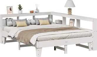 vidaXL Cama Con Estanter&iacute;a Sin Colch&oacute;n Madera Maciza Blanca 140x200 Cm Vidaxl