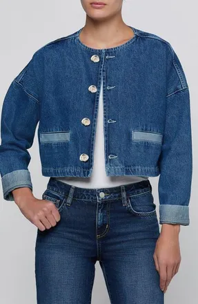 L'agence Verona Collarless Cropped Denim Jacket in Goleta at Nordstrom, Size Xx-Large