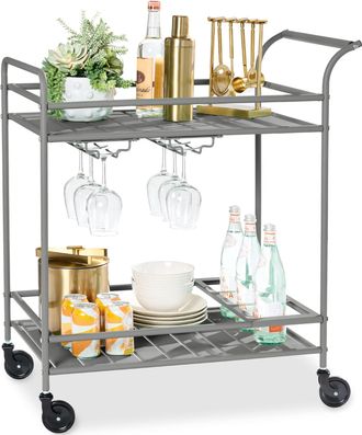 Best Choice Products 2-Tier Rolling Bar Cart Indoor/Outdoor w/ Storage Shelves, Wine Rack, Lockable Wheels