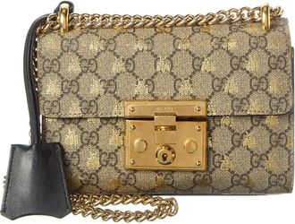 Gucci Black Gg Supreme Monogram Coated Canvas Bees Small Padlock Shoulder Bag (Authentic Pre-Loved)