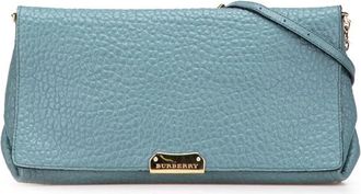 Burberry Pre-owned Cross Body Bags, female, Blue, Size: ONE SIZE Pre-owned Textured Leather Foldover Clutch with Chain Strap