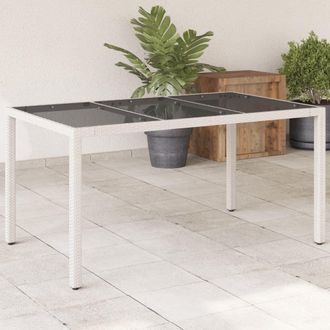 Berkfield Home Garden Table with Glass Top White 150x90x75 cm Poly Rattan | Size: 150 x 90 x 75 cm