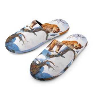 Generic Mountains Snowy Lions Trees Branches Mens House Slippers Slip Indoor Slipper On Shoes Warm Outdoor