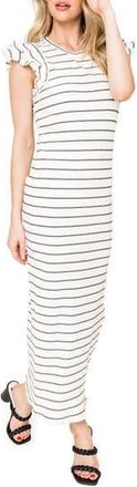 Gibsonlook Stripe Ruffle Sleeve Cotton Knit Maxi Dress in White Black Stripe at Nordstrom Rack, Size X-Large