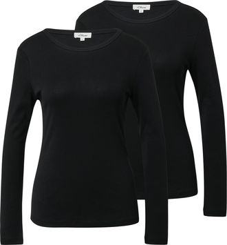 s.Oliver Langarmshirt S.OLIVER, Damen, Gr. 36, 2x schwarz, Single Jersey, Obermaterial: 100% Baumwolle, unifarben, tailliert h&uuml;ftbedeckend, Rundhals, Shirts La