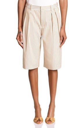 Avec Les Filles Pleated Bermuda Shorts in Camel /Cream at Nordstrom, Size 14