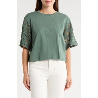 Sanctuary Eyelet Sleeve T-Shirt in Harmony Green at Nordstrom Rack, Size Large