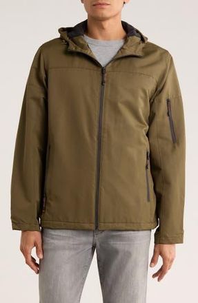 Hawke & Co Water Resistant Faux Shearling Lined Softshell Bomber Jacket in Loden at Nordstrom Rack, Size Xx-Large