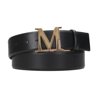 Max Mara Accessoires, Dames, Zwart, L, Leer, Monogram Leren Riem