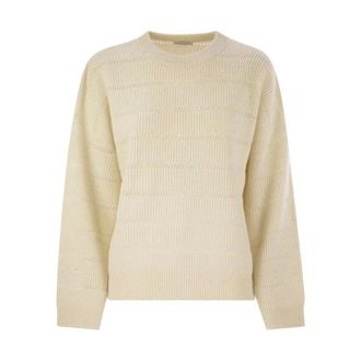 Brunello Cucinelli Sequin Stripe Knit Jumper - female - Brunello Cucinelli - Round-neck Knitwear - Beige - XS - Knitwear