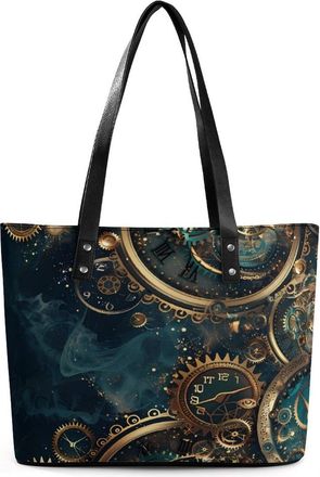 Generic Two Steampunk Clocks with Gears Tote Bags for Women Cute Shoulder Purses Handbags