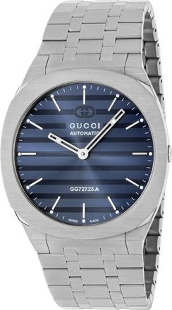 Gucci Interlocking G Blauwe Wijzerplaat Roestvrijstalen Armband - Dames - Horloges - Grijs - ONE Size - Accessoires