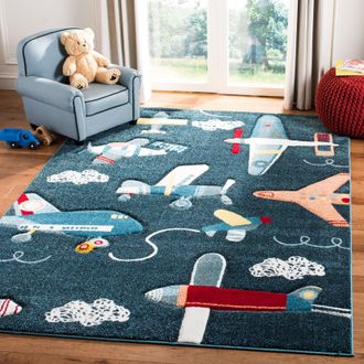 Safavieh Carousel Kids Machine Made Area Rug, Navy / Ivory Kids Style Easy Care