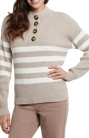 Tribal Button Mock Sweater In Mocha