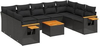 vidaXL Vidaxl - Set De Sof&aacute;s De Jard&iacute;n 10 Pzas Cojines Rat&aacute;n Sint&eacute;tico Negro