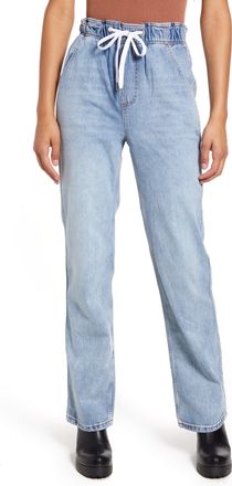 Topshop Womens High Waist Straight Leg Drawstring Jeans