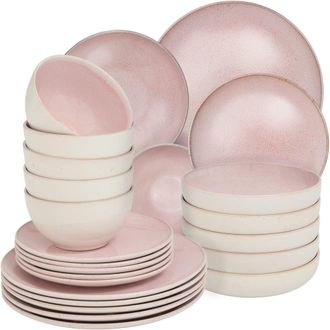 TecTake Vajilla de gres, para 6 personas, 24 piezas, fucsia