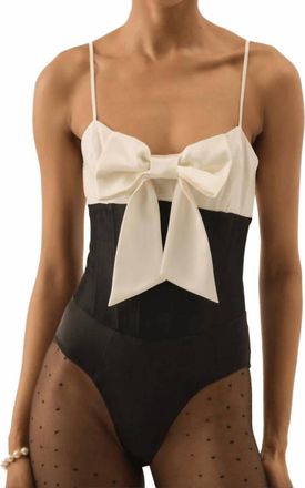 For Love & Lemons Emalie Taffeta Spaghetti Strap Bodysuit In Black