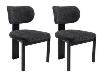 Vente-Unique Juego de 2 sillas de tela boucl&eacute; y madera de hevea - Negro - WILANA