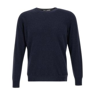 KANGRA Round-neck Knitwear, male, Blue, Size: L Beige Wool Silk Cashmere Pullover Hoodie