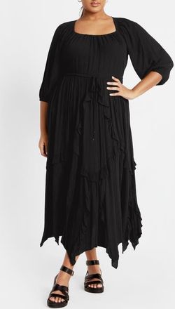 City Chic Zayne Handkerchief Hem Dress in Black at Nordstrom, Size Xxs