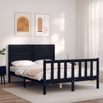 vidaXL Estructura Cama De Matrimonio Con Cabecero Madera Maciza Negro Vidaxl