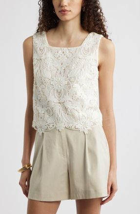 Nordstrom Floral Cutwork Lace Top in White Coconut at Nordstrom, Size Xx-Large