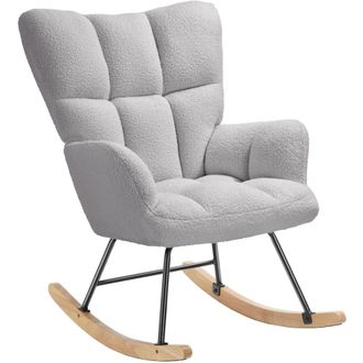 TecTake Mecedora tapizada en boucl&eacute;, patines de madera, carga 120 kg, gris