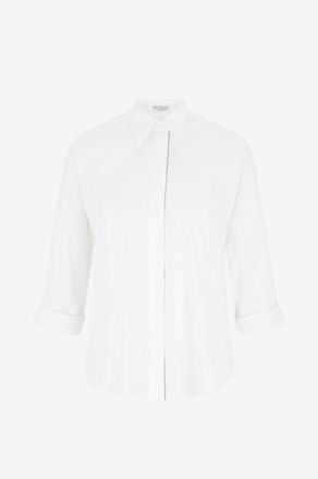 Brunello Cucinelli Weites Hemd aus Popelinestretch Shiny Trim