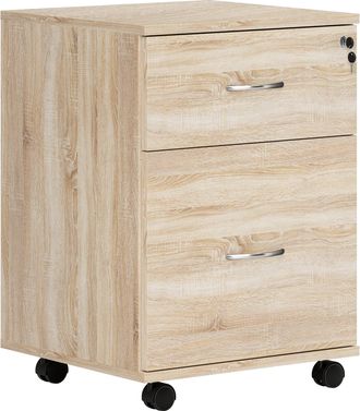 HOMCOM Pedestal Office Mobile Filing Cabinet 2 Drawer - Oak | TJ Hughes White