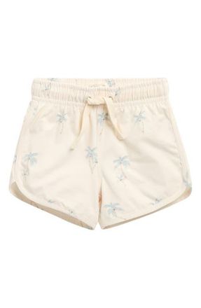 Rylee + Cru Palm Print Swim Trunks in Natural at Nordstrom, Size 12-18M