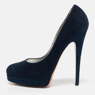 Casadei Navy Blue Suede Platform Pumps