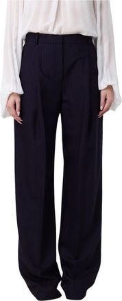 Elisabetta Franchi Palazzo Broek met Pinstripe - Dames - Wijde Broeken - Blauw - M - Wol - Broeken