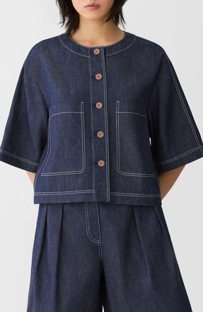 Lafayette 148 New York Patch Pocket Chambray Crop Jacket in Shipyard Indigo at Nordstrom, Size X-Small